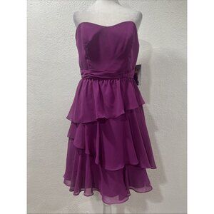 Alfred Angelo Violet Chiffon Strapless Tiered Mini Dress NWT  Formal Cocktail 10